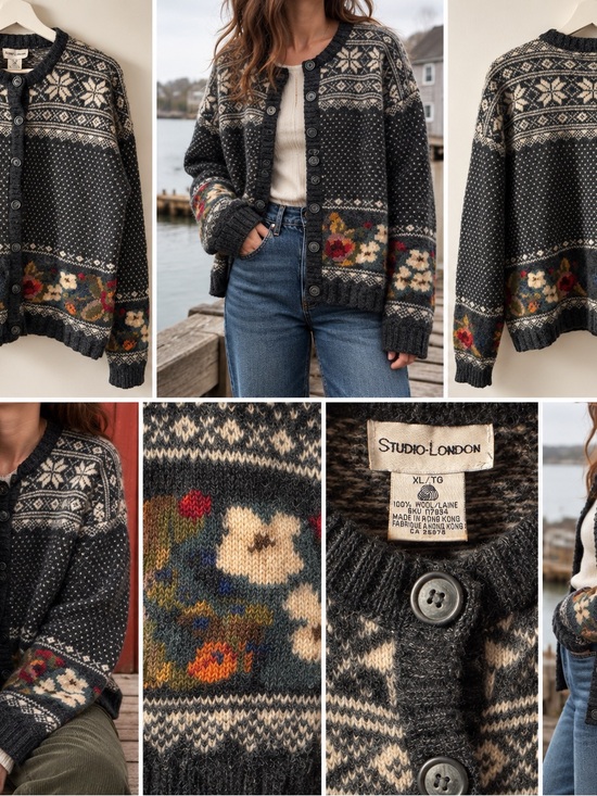 Sweaters - Vintage Studio London 100% Wool Fair Isle Cardigan XL